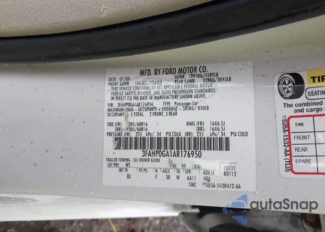 2010 Ford Fusion S z USA, uszkodzony, nr VIN 3FAHP0GA1AR176950